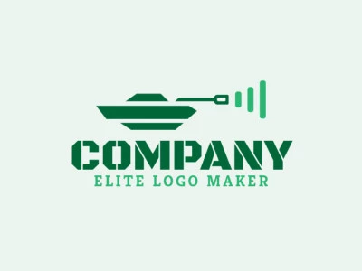 Minimalist logo created with abstract shapes forming a tank combined with a wifi icon with the green color.