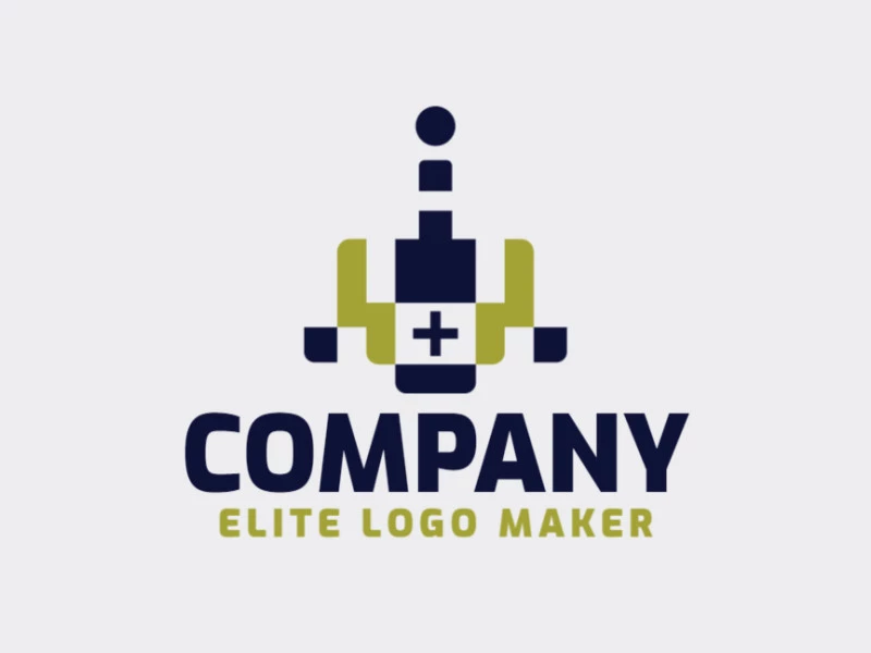 Logo Template in the shape of a tank, with a minimalist design, with green and blue colors.