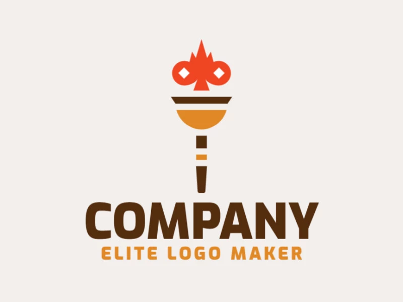 Simple logo design in the shape of a torch composed of abstracts shapes with yellow, orange, and brown colors.