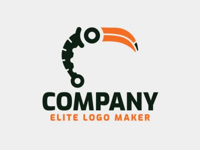 Create a logo for your company in the shape of a toucan combined with a knife, with abstract style with orange and black colors.