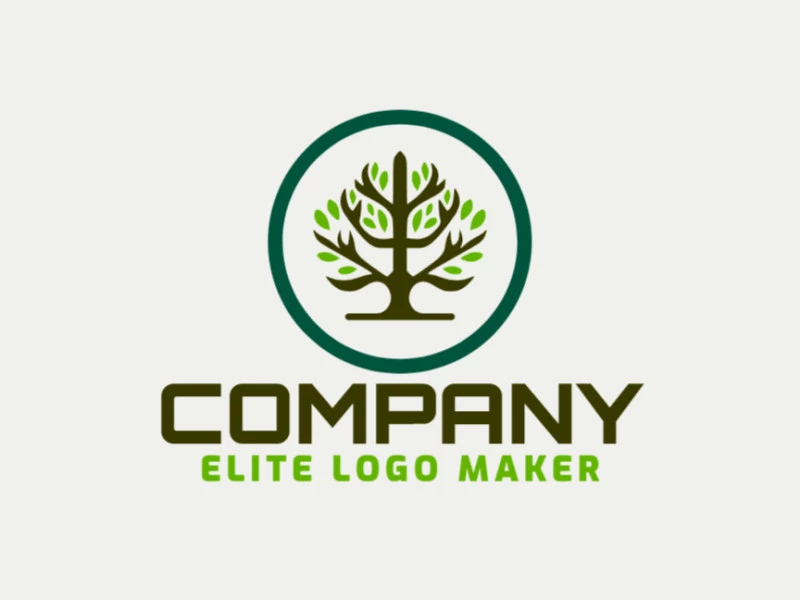 A sophisticated logo in the shape of a tree with a sleek circular style, featuring a captivating green and dark brown color palette.