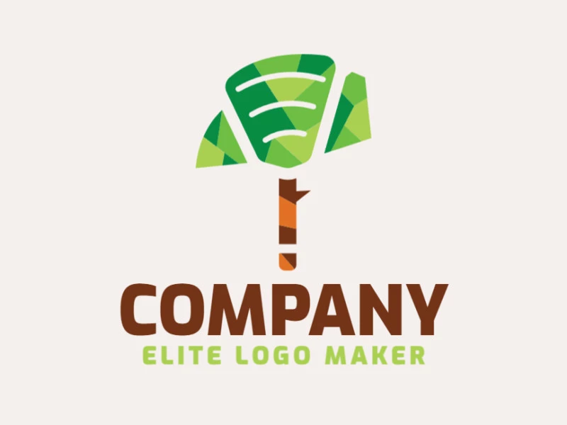 Stylized logo with the shape of a tree combined with a spoon with green and brown colors.