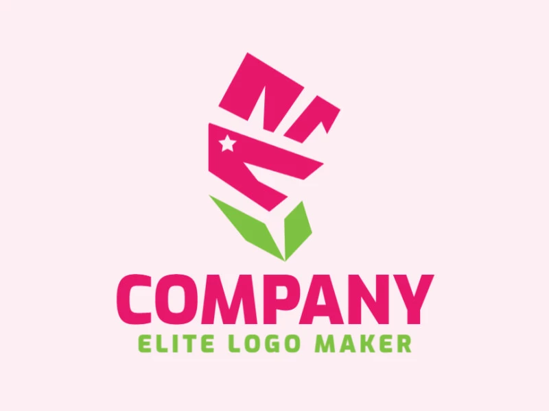 Abstract logo design in the shape of a tulip combined with a dog's head with pink, and green colors.