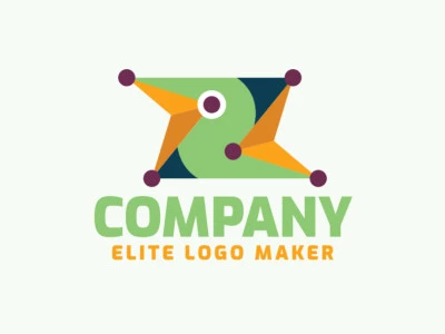 Creative logo with solid shapes forming two birds with a refined design with green, blue, purple, and yellow colors.