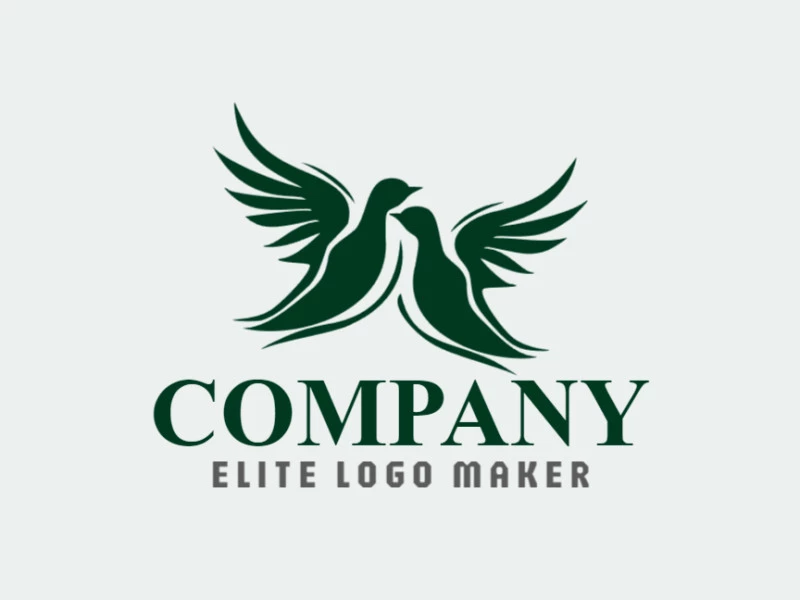 Template logo in the shape of two birds with abstract design and dark green color.