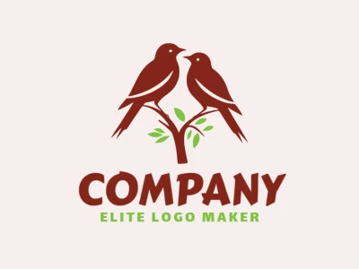 Create a vector logo for your company in the shape of two little birds with an abstract style, the colors used were green and brown.