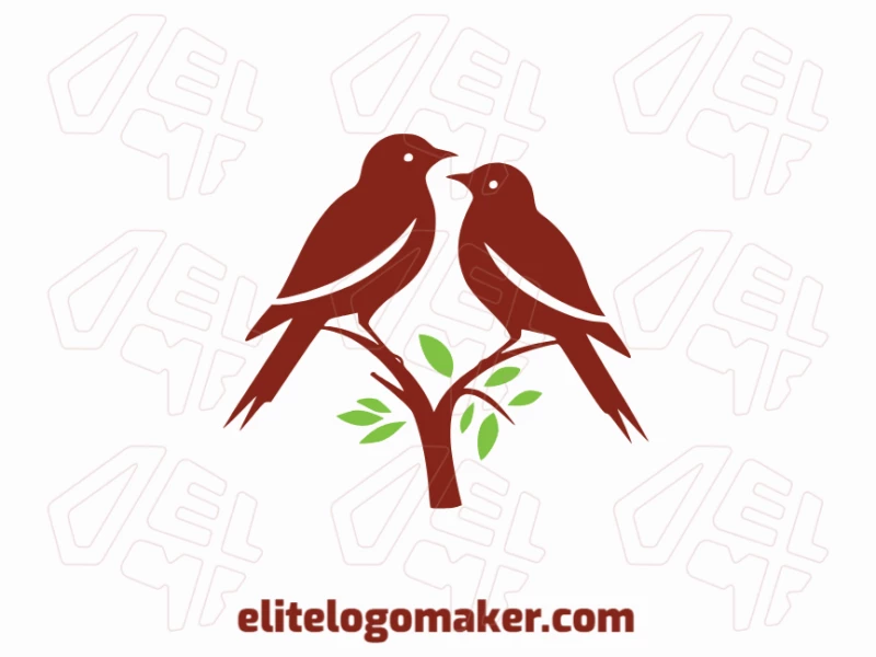 Two Little Bird Instant Logo Creator Create a vector logo for your company in the shape of two little birds with an abstract style, the colors used were green and brown.