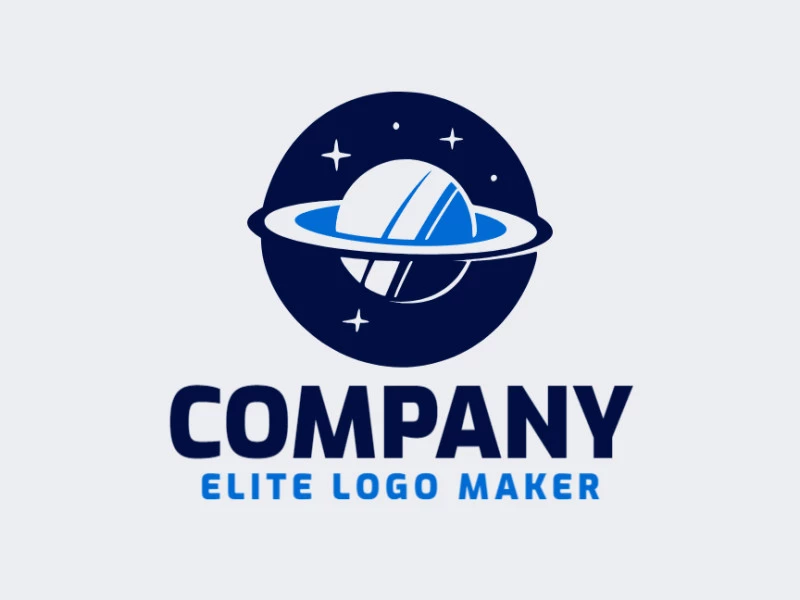 A minimalist design combining the universe and stars in shades of blue and dark blue, for an elegant logo.