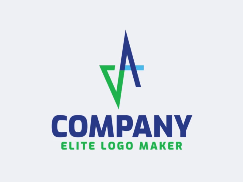 Logo available for sale in the shape of a letter "v" combined with a letter "A" with abstract design with green and blue colors.