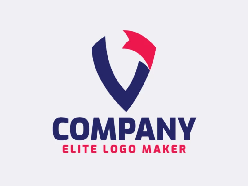 Create your own logo in the shape of a letter "V" combined with a banner, with an initial letter style with blue and red colors.