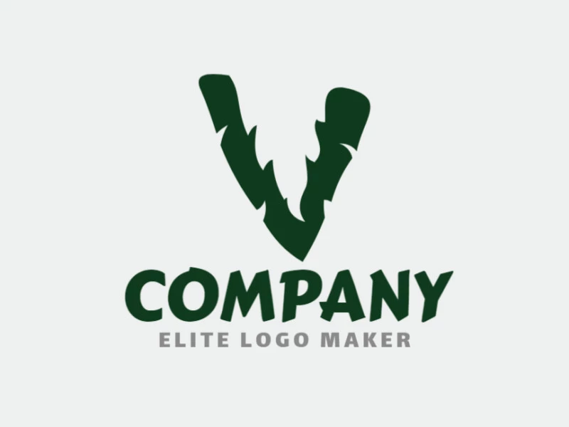 Logo available for sale in the shape of a letter "V" with initial letter style and green color.