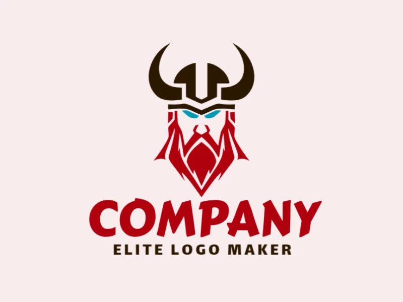 Template logo in the shape of a Viking with a symmetric design with blue, black, and dark red colors.