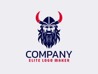 A symmetric logo featuring a fierce Viking wearing a medieval helmet, using striking red and dark blue colors.