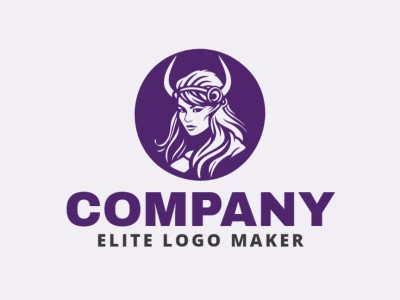 Create a vectorized logo showcasing a contemporary design of a Viking woman and abstract style, with a touch of sophistication and purple color.