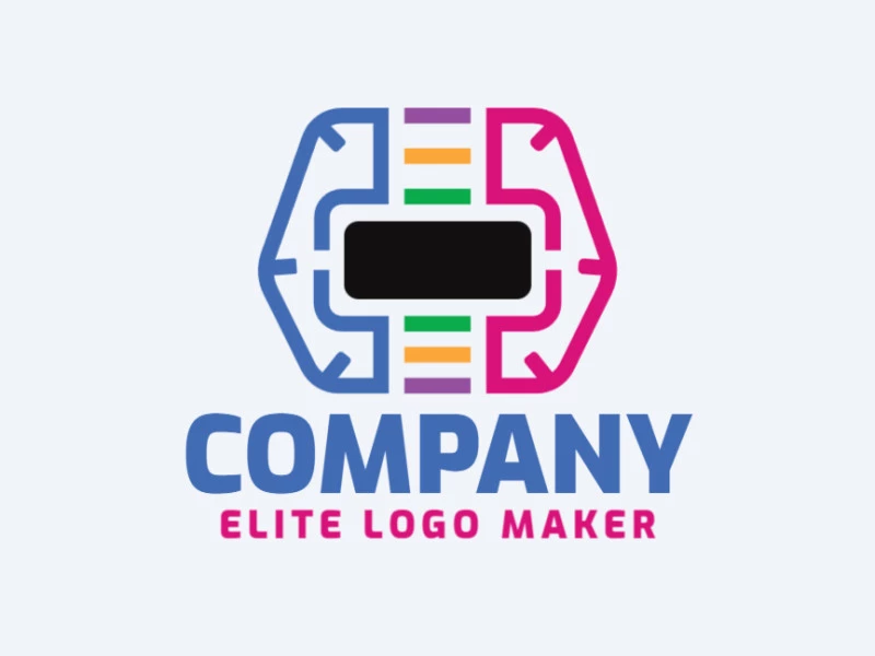 Simple logo with the shape of a brain combined with a virtual reality glasses with black, blue, yellow, and green colors.