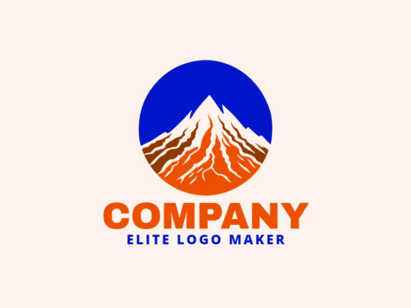 Customizable logo in the shape of a volcano with an abstract style, the colors used were orange, red, and dark blue.