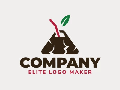 Illustrative logo design in the shape of a volcano combined with a drinking straw and a leaf with green, brown and red colors.