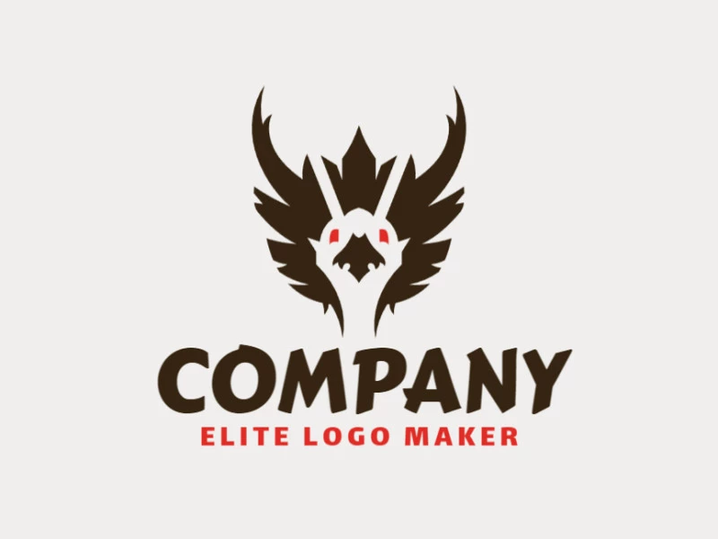 Create your own logo in the shape of a vulture with symmetric style with red and black colors.