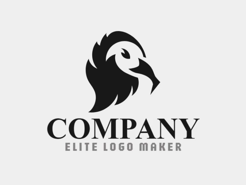 Animal logo in the shape of a vulture's head composed of solids shapes and refined design with black color.