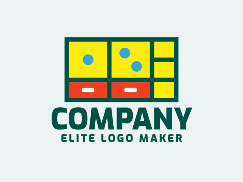 Create an ideal logo for your business in the shape of a wardrobe combined with a domino with childish style and customizable colors.