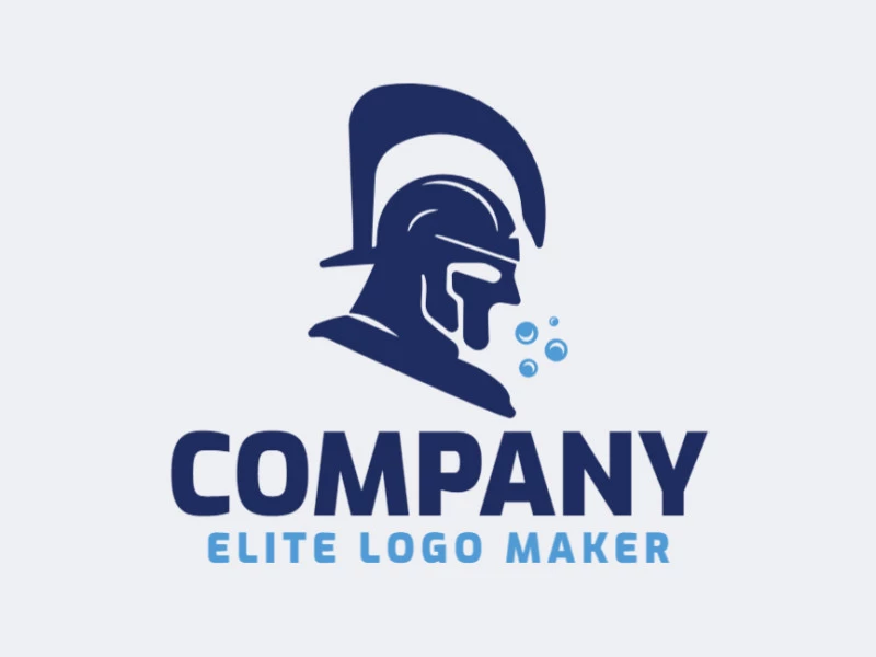 A sophisticated logo in the shape of a warrior combined with a fish with a sleek double-meaning style, featuring a captivating blue color palette.