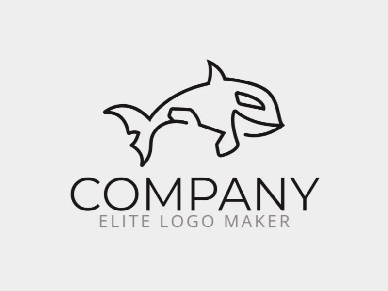 Animal mascot logo with the shape of a whale composed of lines with black colors.