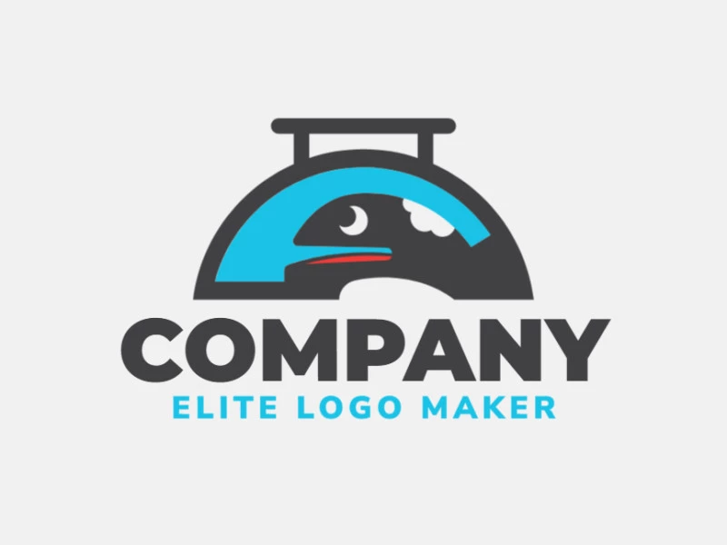 Animal logo design in the shape of a tray fused with a whale with blue, black and red colors.