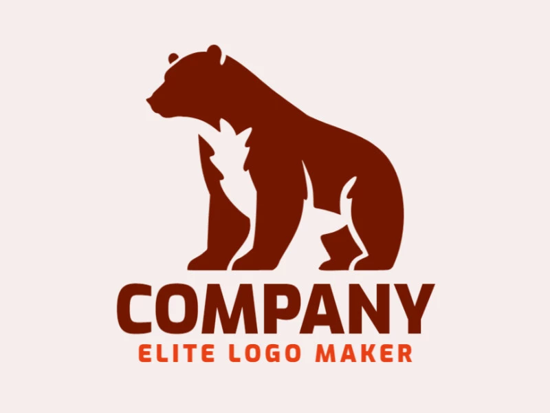 Create your own logo in the shape of a wild bear with minimalist style and brown color.