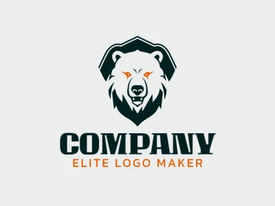 Logo is available for sale in the shape of a wild bear with an emblem design with orange and black colors.