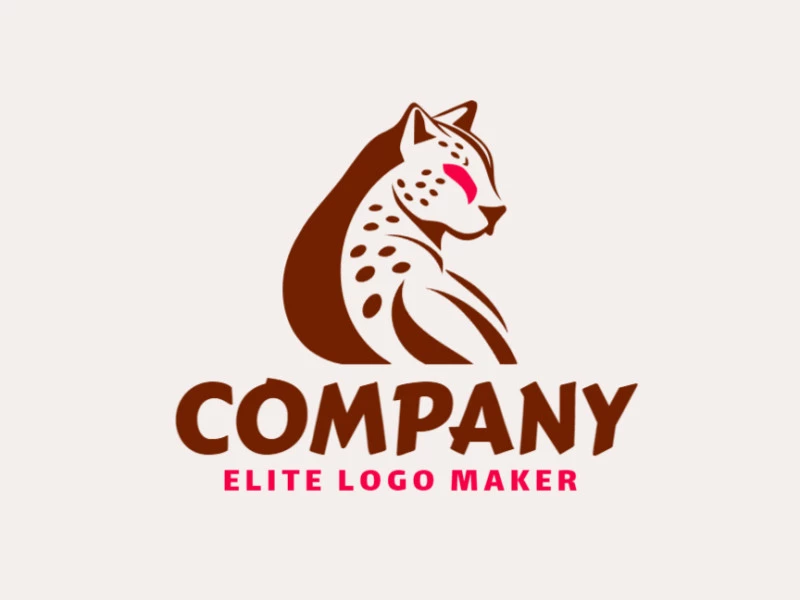 Creative logo in the shape of a wild cat with a memorable design and abstract style, the colors used were red and dark brown.