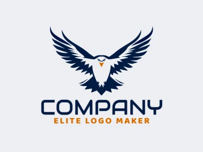 A symmetrical logo featuring a majestic wild eagle in dark blue and deep yellow, evoking power and grace in flight.