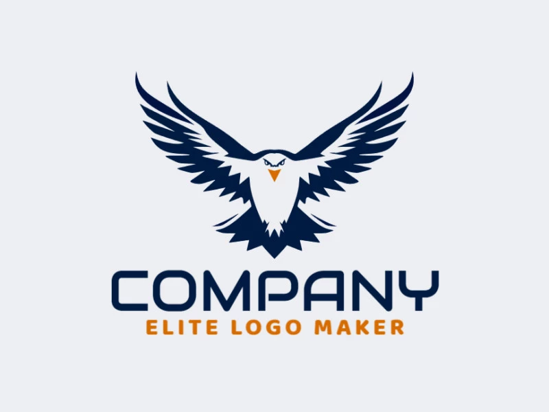 A symmetrical logo featuring a majestic wild eagle in dark blue and deep yellow, evoking power and grace in flight.