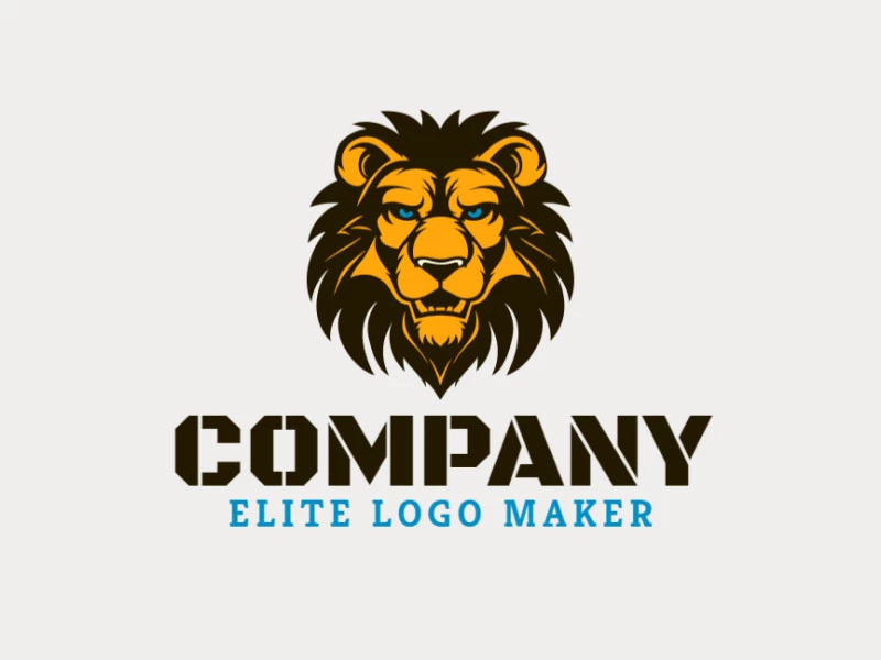 A symmetric and creative logo featuring a wild lion in yellow and dark brown, perfect for symbolizing strength and balance.