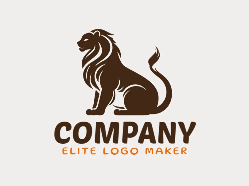 Logo available for sale in the shape of a wild lion with abstract style and brown color.