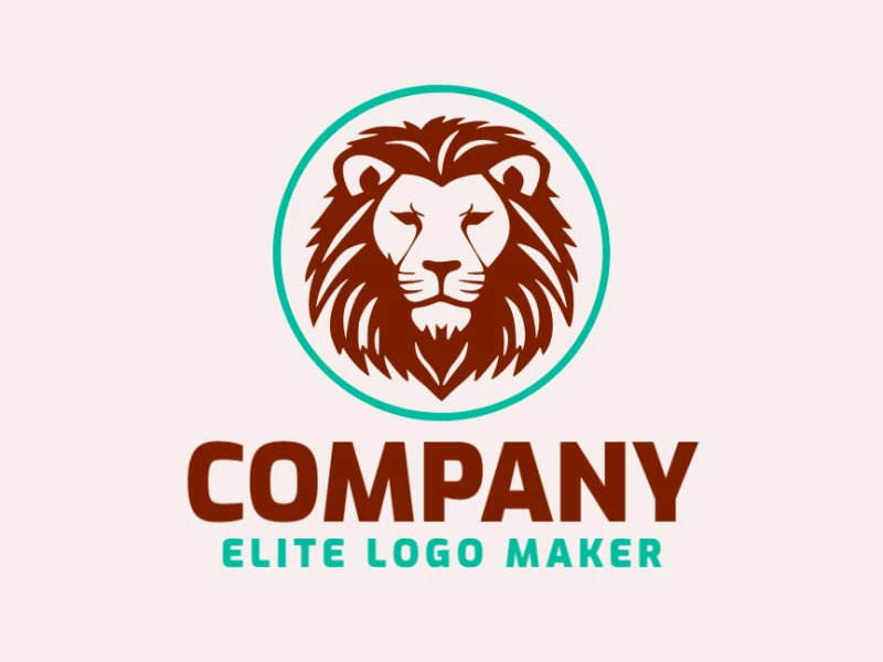 A circular design featuring a wild lion head in natural green and earthy brown, creating a striking logo.