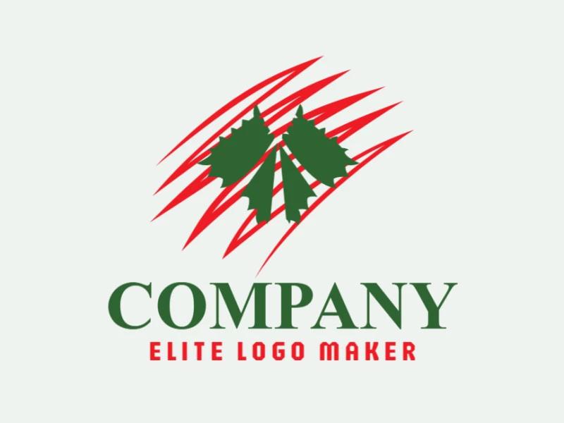 Illustrative logo in the shape of a grape leaf similar to a skull combined with abstracts shapes with green and red colors.