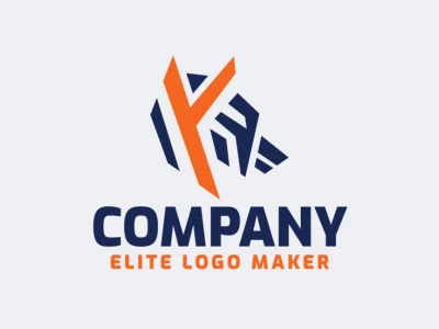 Creative logo in the shape of a wolf combined with a letter "y" with memorable design and abstract style, the colors used in the logo are orange and blue.