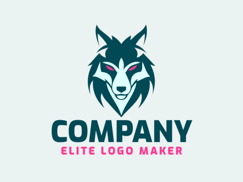 An animal logo featuring a wolf head in blue and pink, symbolizing boldness and creativity, perfect for brands seeking a unique and dynamic identity.