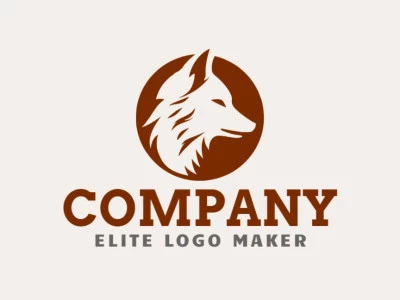 Create your own logo in the shape of a wolf head with abstract style and brown color.