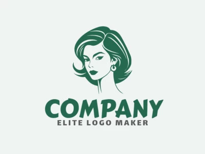 Logo available for sale in the shape of a woman with a handcrafted style and green color.