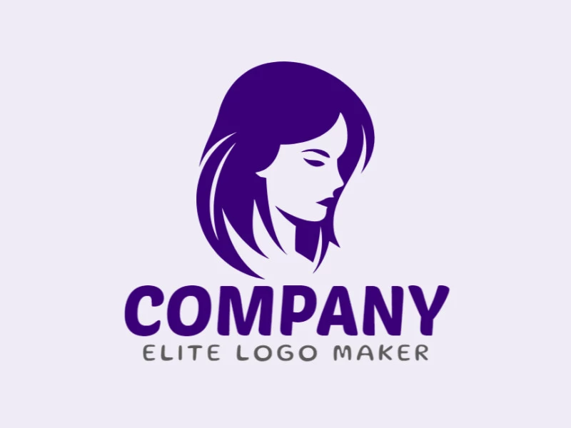 Creative logo in the shape of a woman's head with a memorable design and simple style, the color used is purple.