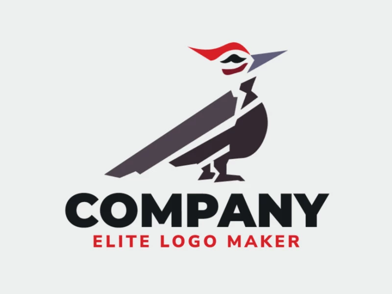 Animal logo in the shape of a woodpecker ideal for any brand, the colors used in the logo is black, red, and gray.