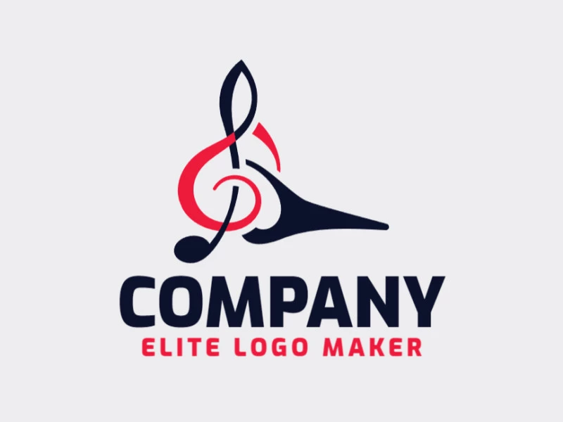 Minimalist logo design in the form of a woodpecker combined with a musical note composed of abstracts shapes with red and black colors.