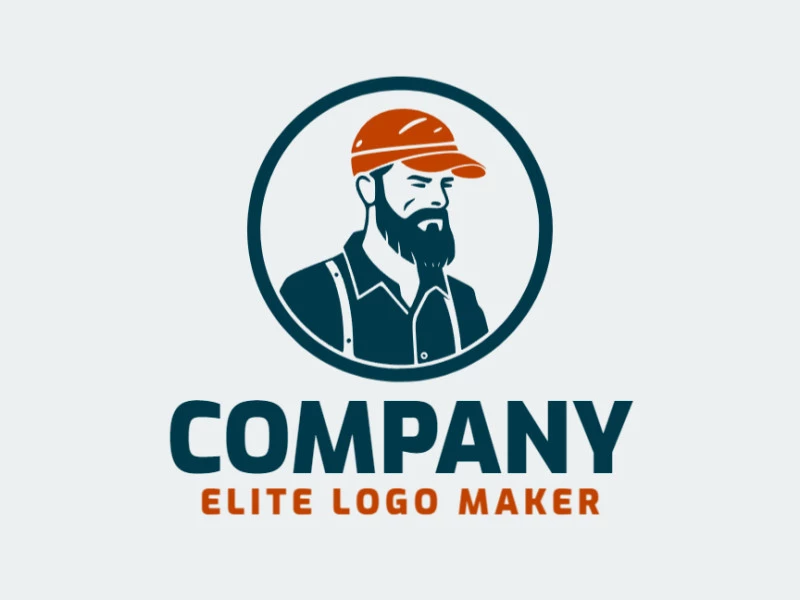 Abstract logo with a refined design forming a worker, the colors used were dark blue and dark orange.