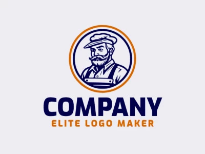 Abstract logo with a refined design forming a worker, the colors used were orange and dark blue.