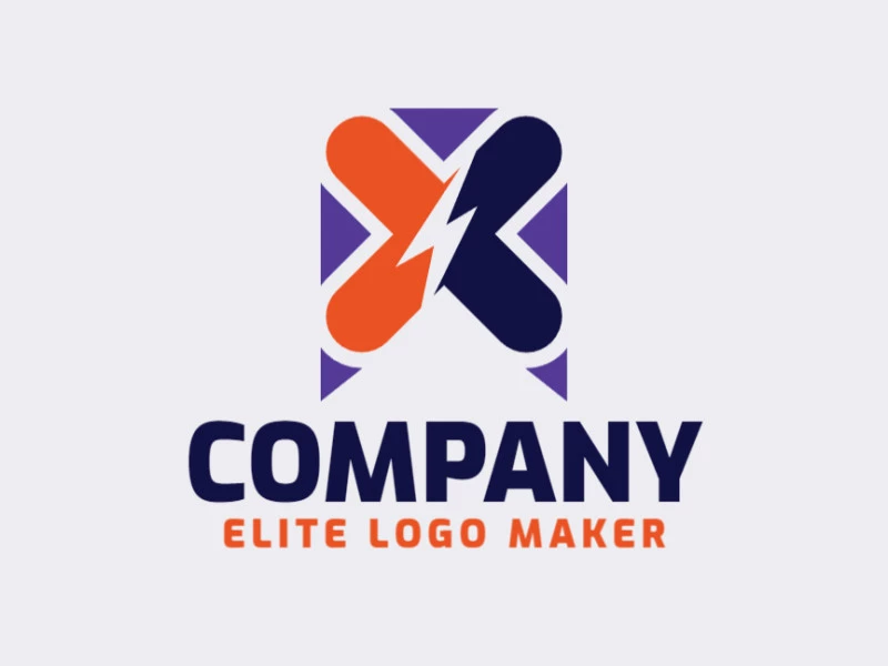 Create your online logo in the shape of a letter "X" combined with a lightning bolt, with customizable colors and creative style.