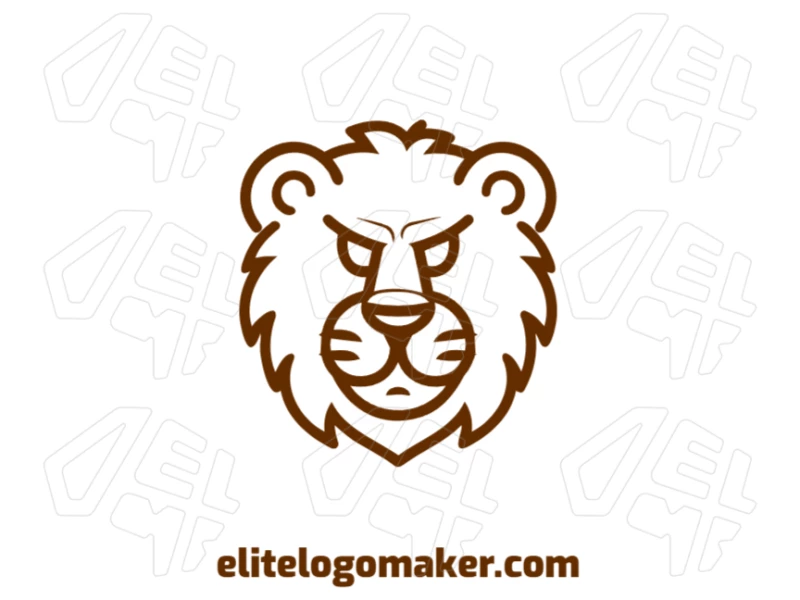 Young Lion's Head In Brown - Super Logo Editable logo design of a young lion's head in brown, combining abstract style with a bold and modern visual identity.
