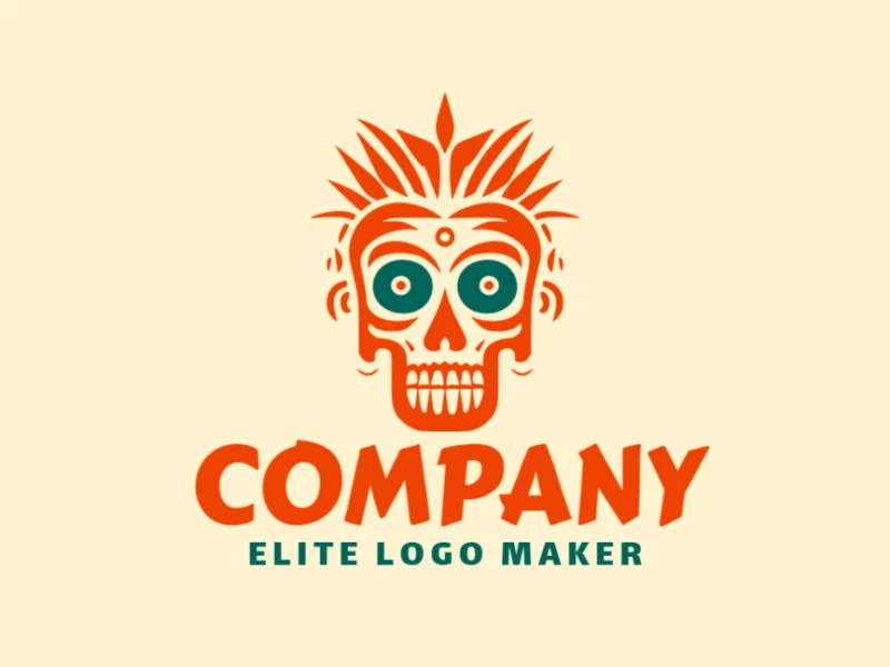 Create a vector logo for your company in the shape of a zombie with a symmetric style, the colors used were orange and dark green.