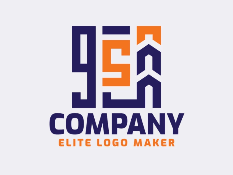 Logotipo personalizable en forma de un número "9" combinado con casas compuesto por un estilo abstracto y colores azul y naranja.