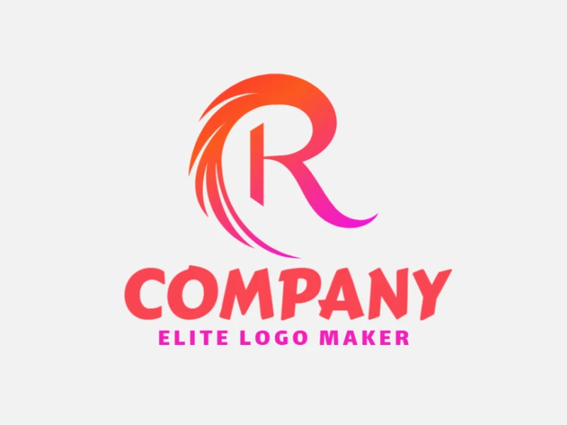 Un logotipo prominente con la letra 'R' abstracta en estilo gradiente, creando un efecto visual moderno y dinámico con transiciones suaves de colores.